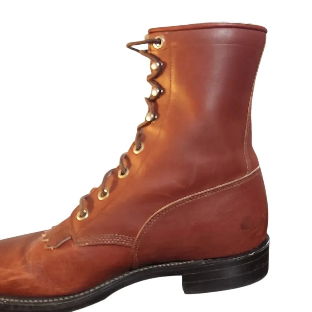 Justin Boots Kiltie Size 7 B Brown Lace Up Ankle Western Almond Toe Excellent